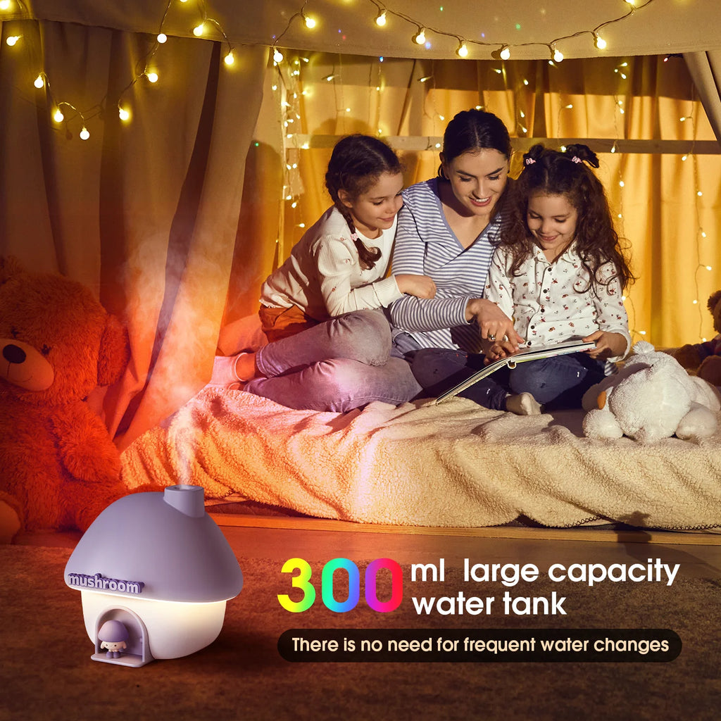 Humidifiers ,Mushroom House Portable Humidifier with Night Light Bedroom Usb Mini Air Humidifier for Home(Purple)