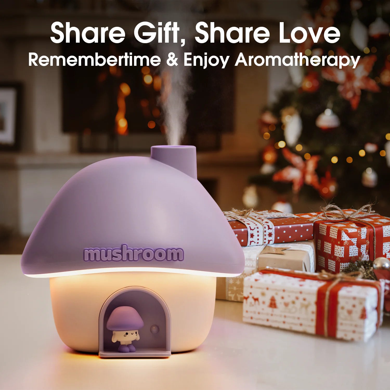 Humidifiers ,Mushroom House Portable Humidifier with Night Light Bedroom Usb Mini Air Humidifier for Home(Purple)