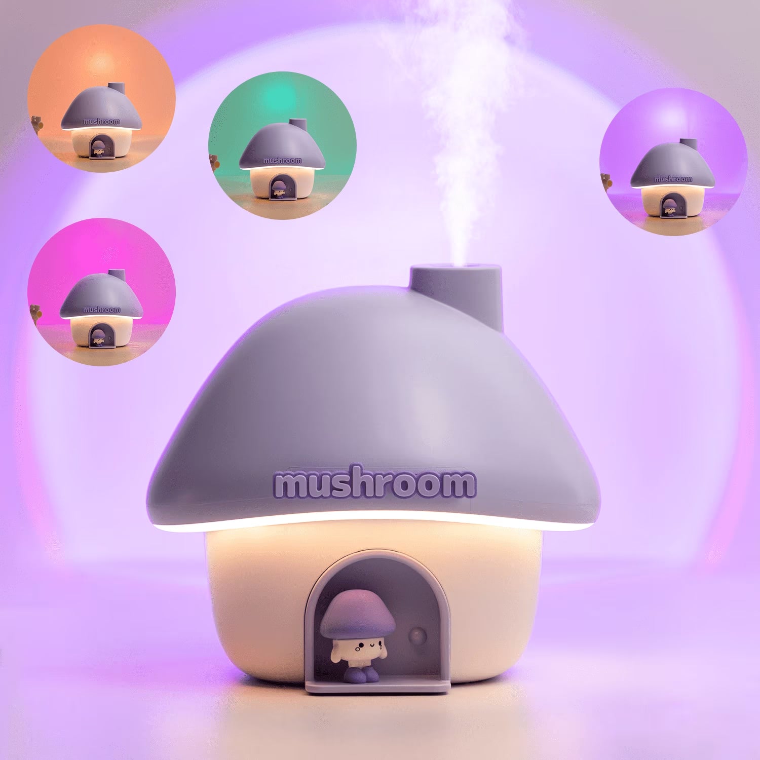 Humidifiers ,Mushroom House Portable Humidifier with Night Light Bedroom Usb Mini Air Humidifier for Home(Purple)