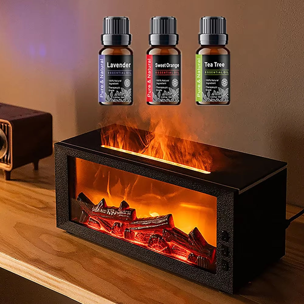 LED Simulated Flame Fireplace Aromatherapy Machine RGB Colorful Atmosphere Light Timming Home Air Humidifier with Remote Control