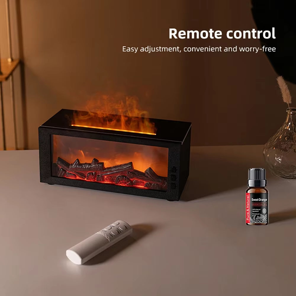 LED Simulated Flame Fireplace Aromatherapy Machine RGB Colorful Atmosphere Light Timming Home Air Humidifier with Remote Control