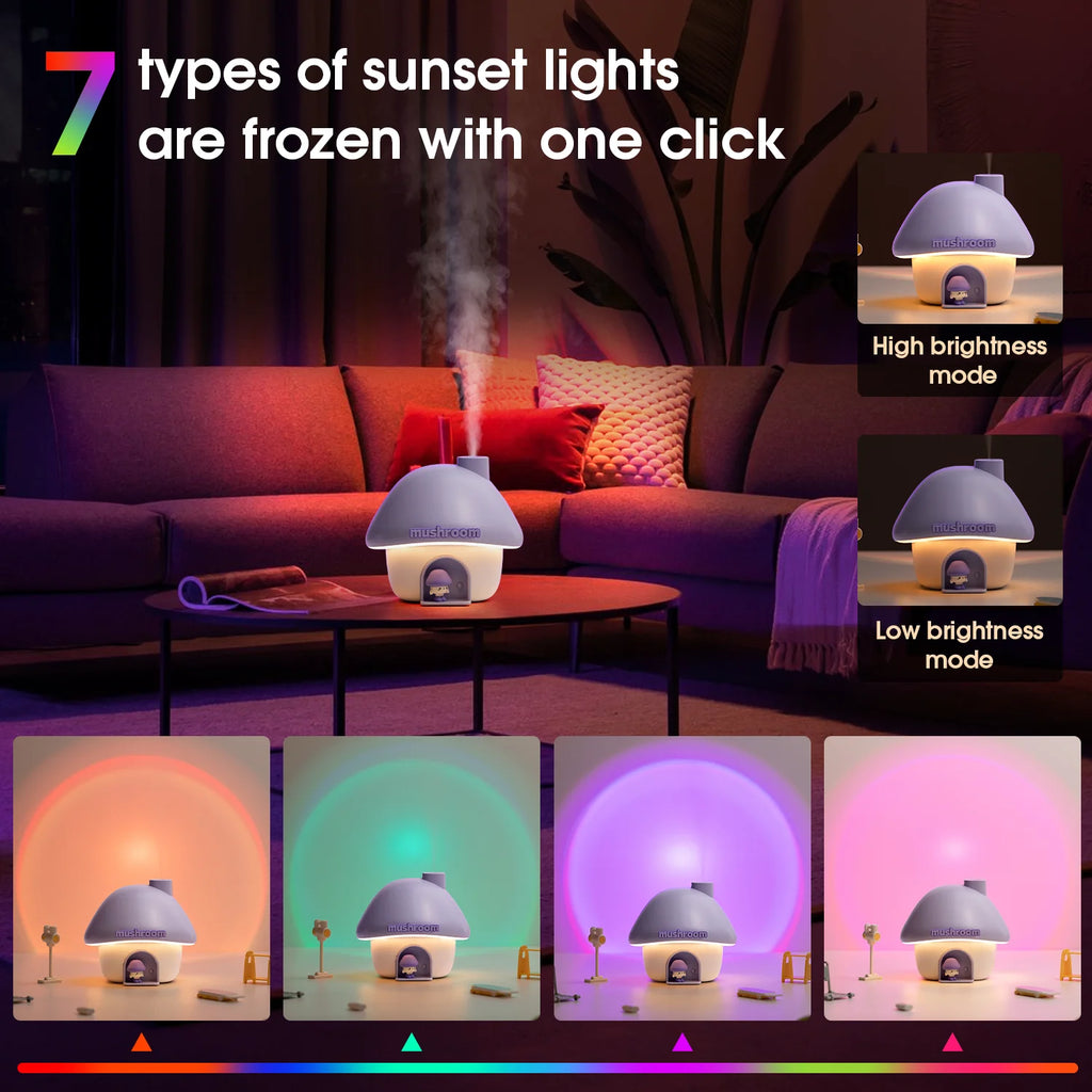 Humidifiers ,Mushroom House Portable Humidifier with Night Light Bedroom Usb Mini Air Humidifier for Home(Purple)
