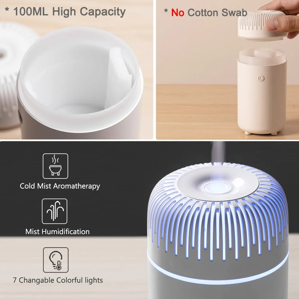 Car Diffuser Humidifier Aromatherapy Essential Oil Diffuser USB Cool Mist Mini Portable Diffuser for Car Home Office Bedroom White